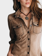 Ace – Retro-Bluse für Damen mit Kontrastnähten und Waschung – Ansicht 3