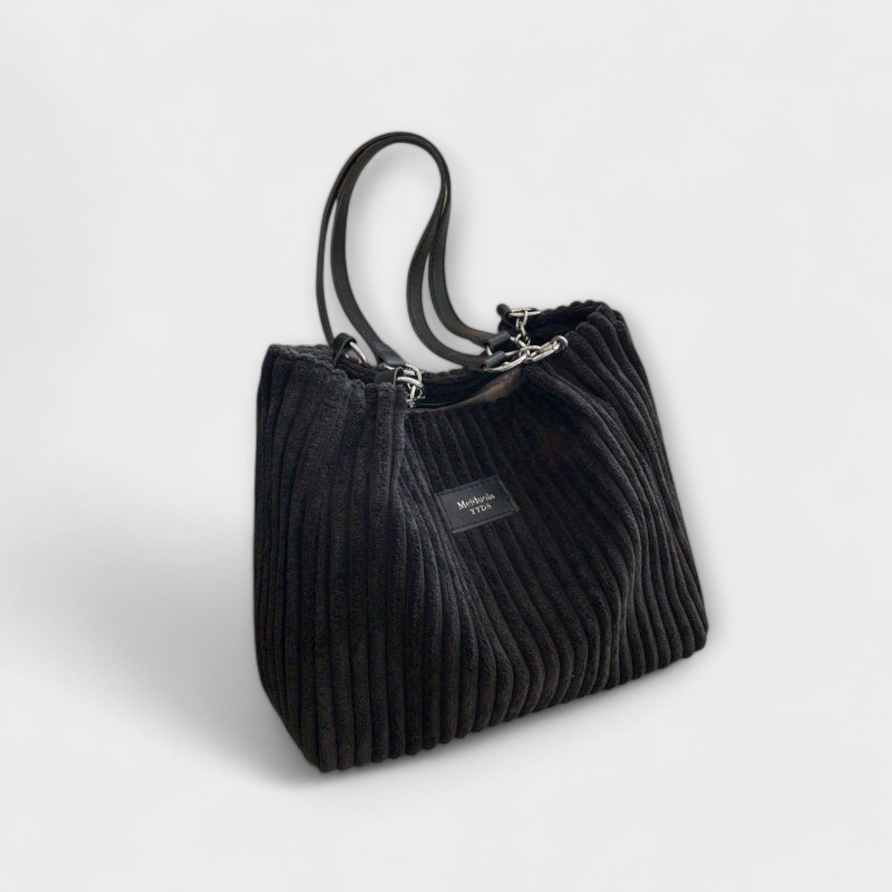 Xella – Khakifarbene Schultertasche für Damen aus weichem Cord – Ansicht 5