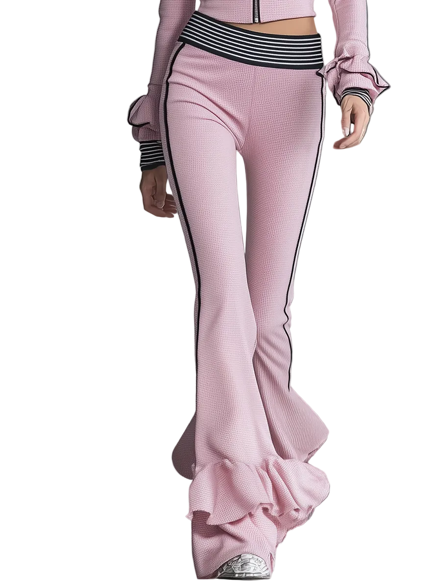 Mani – Damen-Sportset mit pinkfarbener Schlaghose und schwarzen Details – Ansicht 5