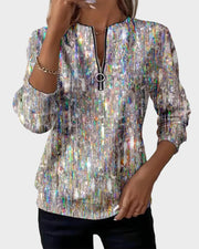 Linda – Damen-Sweatshirt mit Print und halbem Reißverschluss