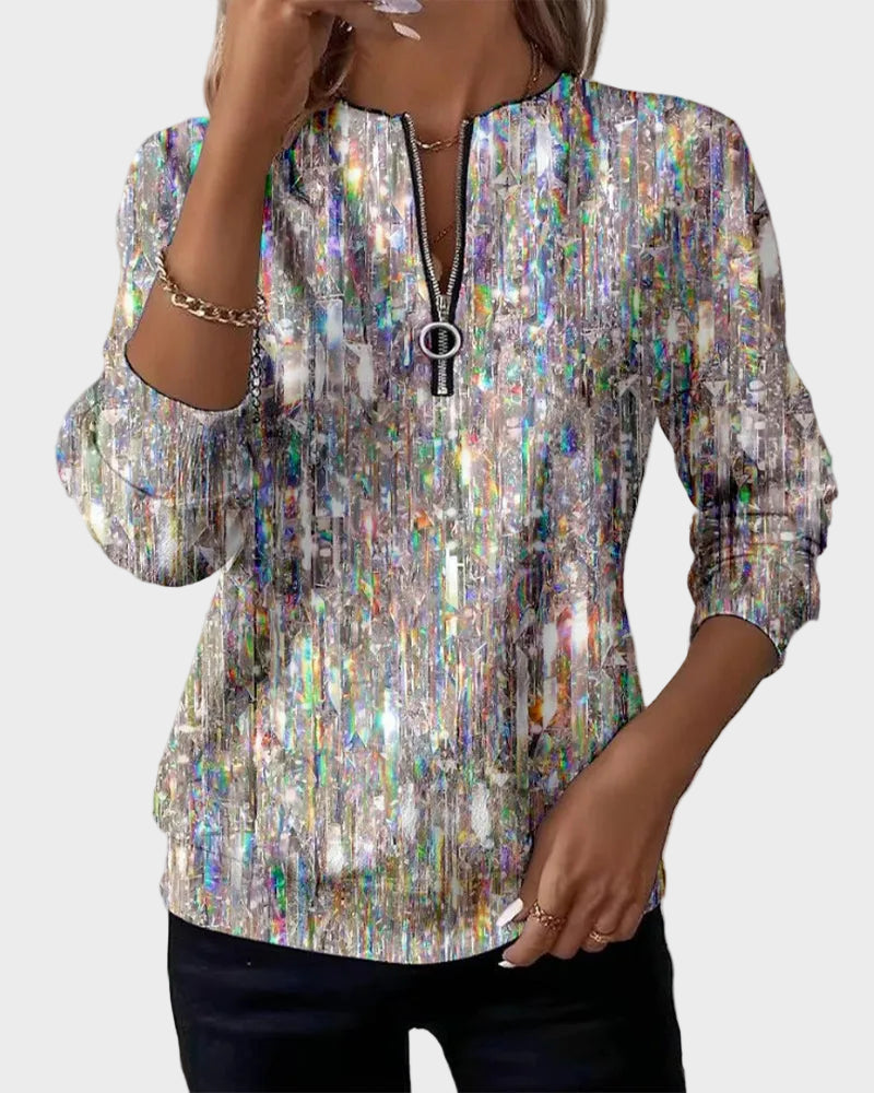 Linda – Damen-Sweatshirt mit Print und halbem Reißverschluss