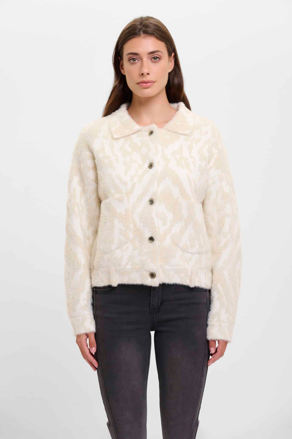 Γυναικείο boxy τζάκετ Bubbly με σχέδιο ikat