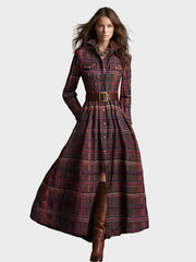 Skyler – Maxikleid mit Revers und Karomuster im Ethno-Stil – Ansicht 14