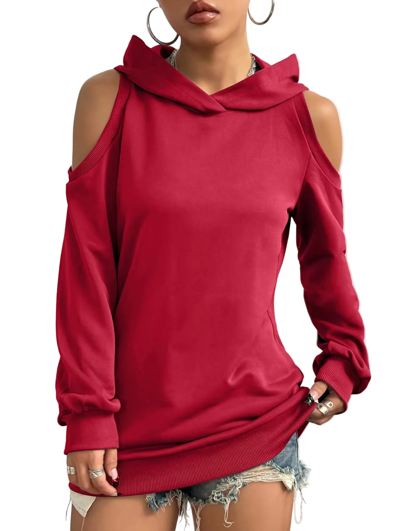 Ellen – Off-Shoulder-Kapuzenpullover für Damen – Ansicht 5
