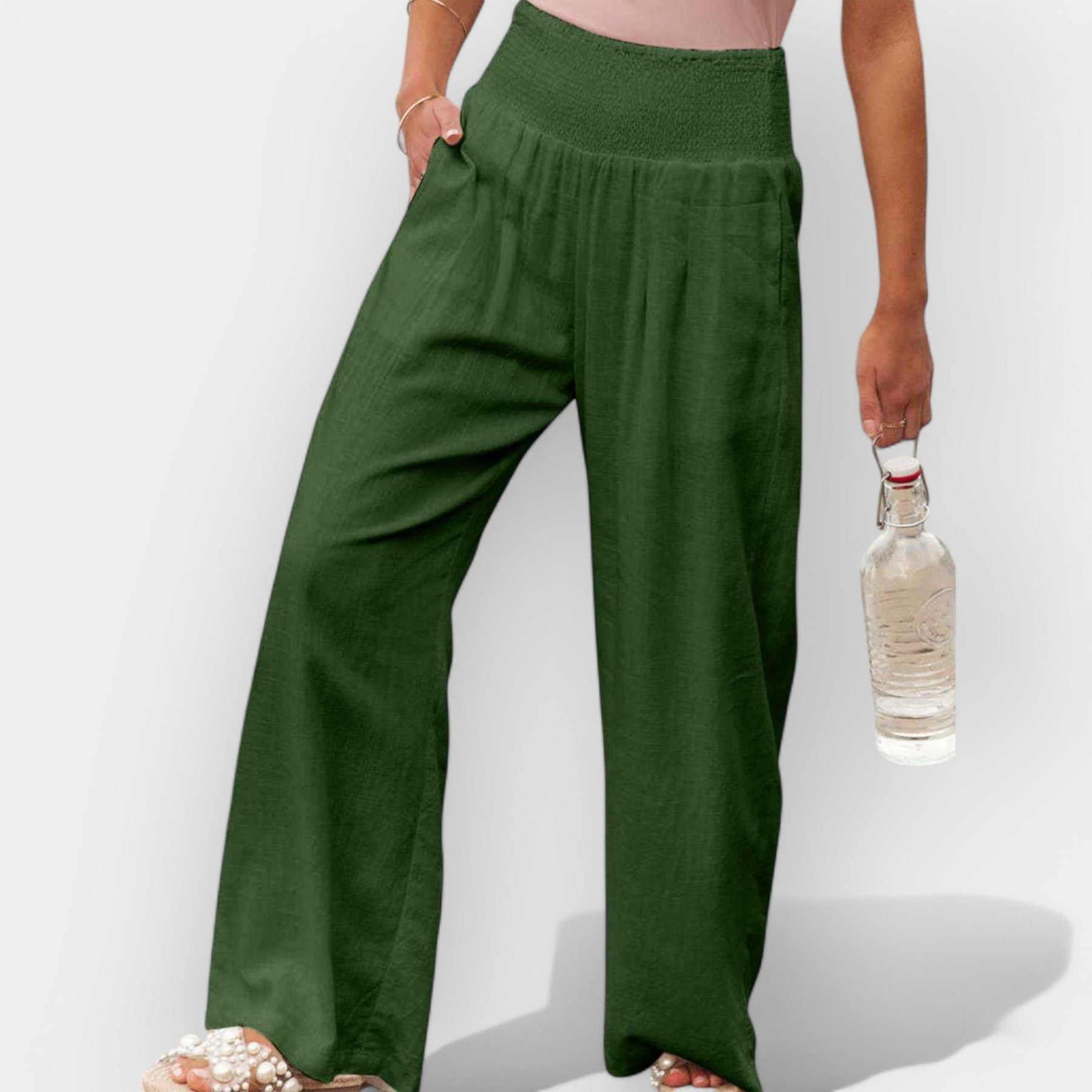 Bequeme Hose für Damen mit weitem Bein und elastischem Bund – Ansicht 8