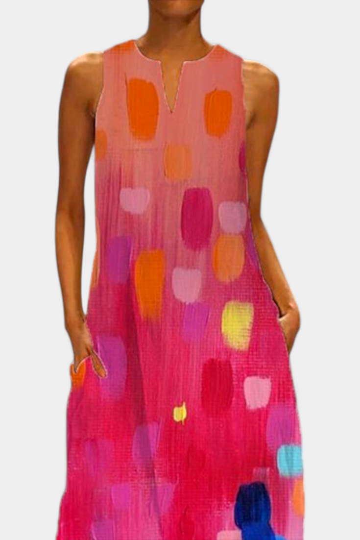 Enna – Mehrfarbiges ärmelloses Damenkleid mit V-Ausschnitt – Ansicht 2