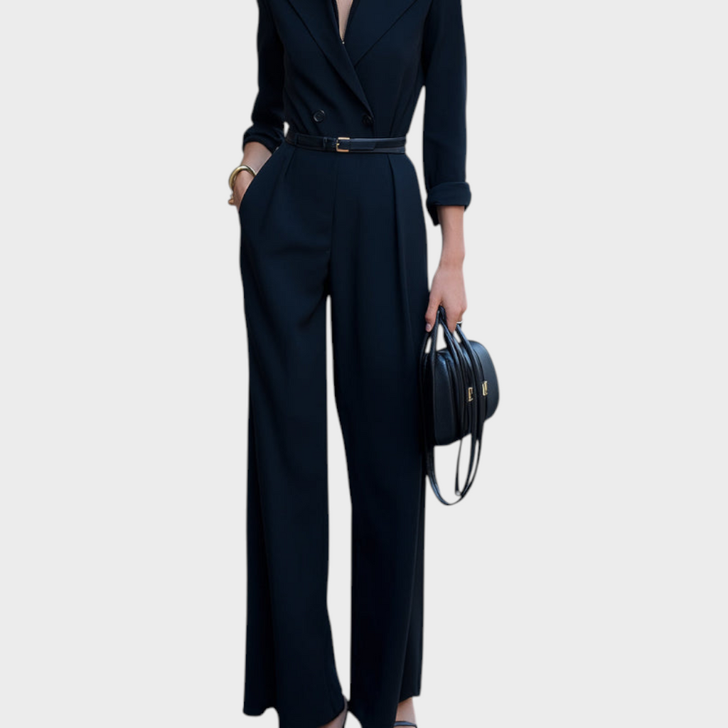 Maristella | Doppellagiger Jumpsuit mit Gürtel und weitem Bein