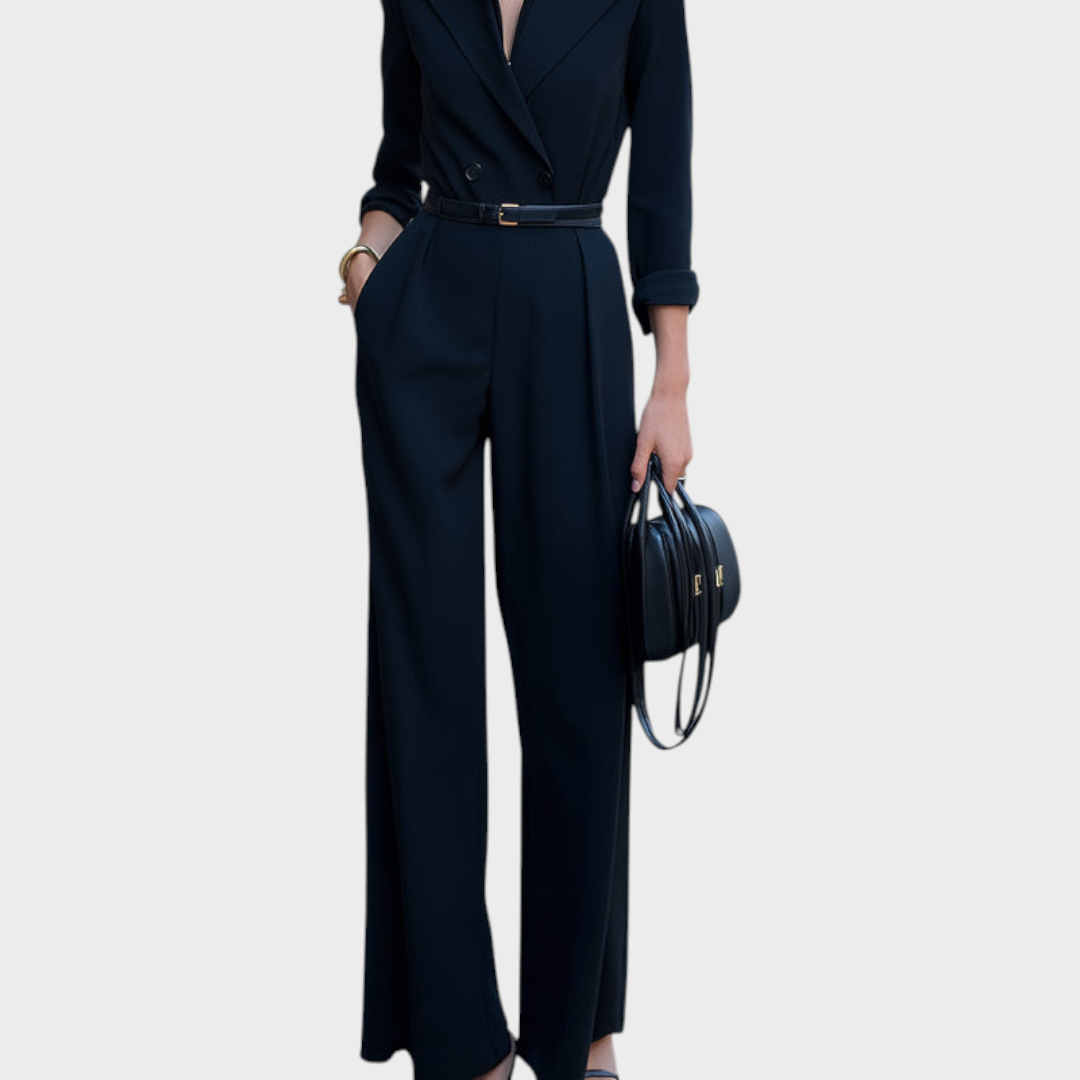 Maristella – Doppellagiger Jumpsuit für Damen mit Gürtel und weitem Bein – Ansicht 3