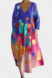 Anne – Langes mehrfarbiges Kleid für Damen mit V-Ausschnitt – Ansicht 9