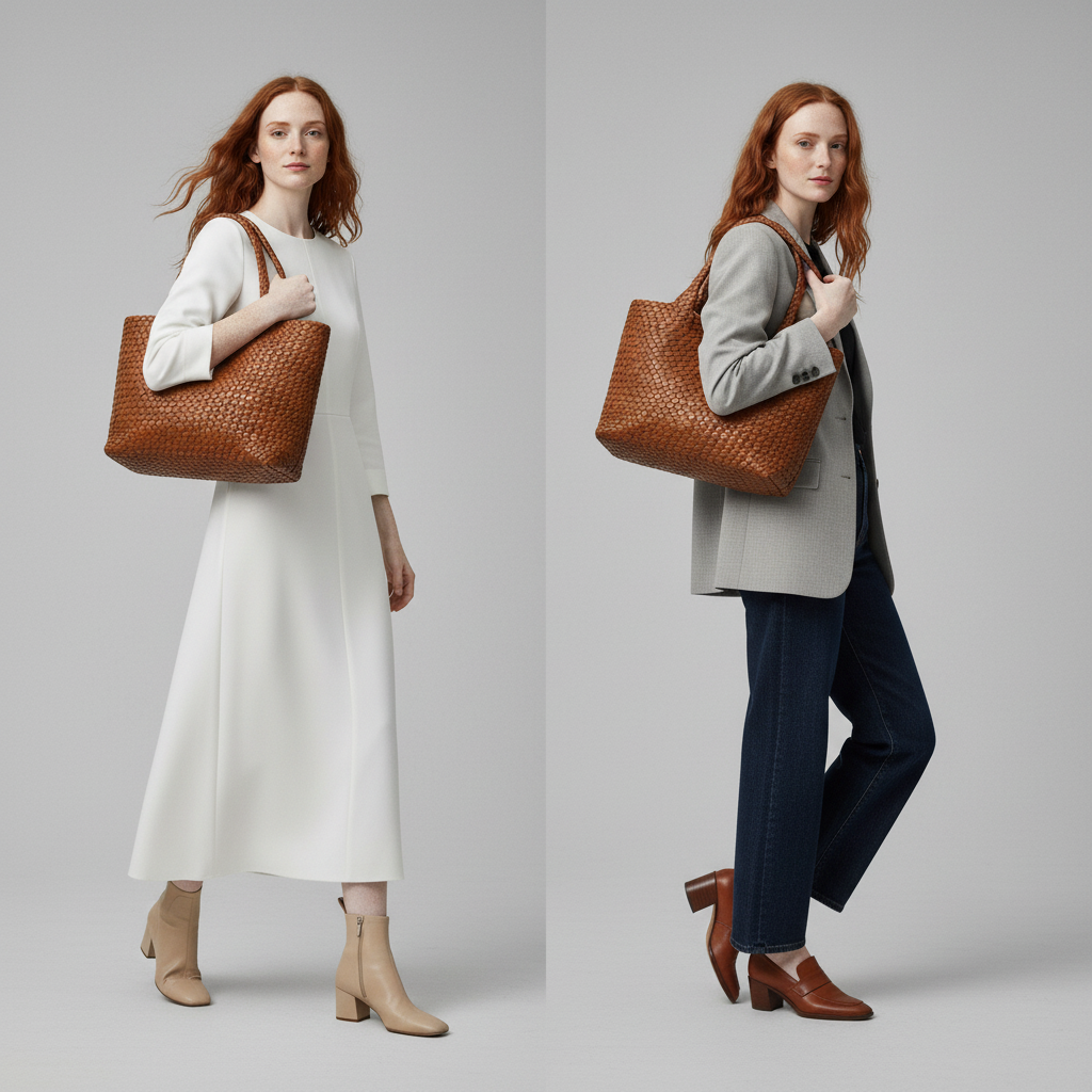 Lana – Handgefertigte Schultertasche aus gestricktem Leder – Ansicht 2