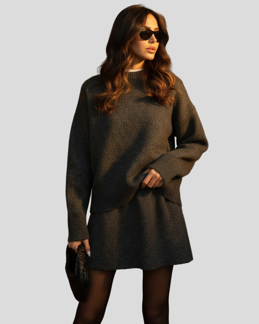 Lara – Gestricktes Herbstset für Damen mit Pullover und Rock