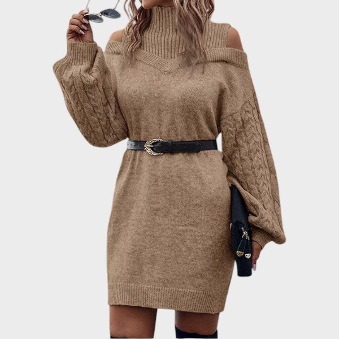 Ninia – Modisches schulterfreies Damen-Strickkleid – Ansicht 3