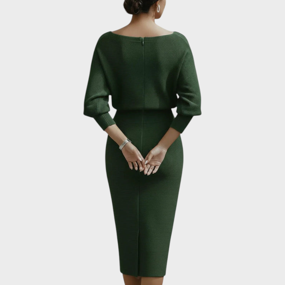 Janna – Weißes Satin-Midikleid mit Fledermausärmeln