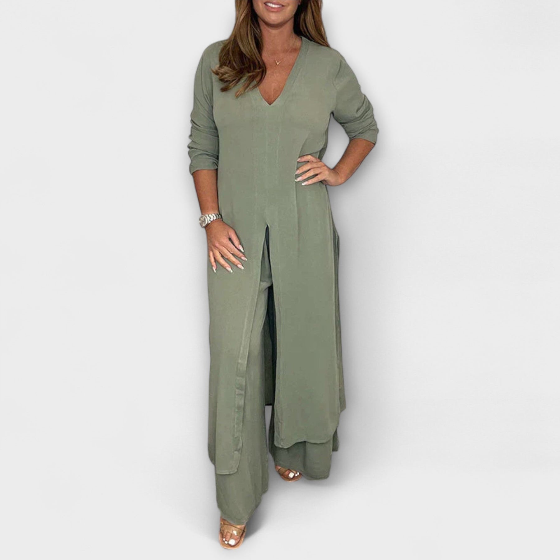 Elegantes dreiteiliges Damen-Set mit langer Tunika