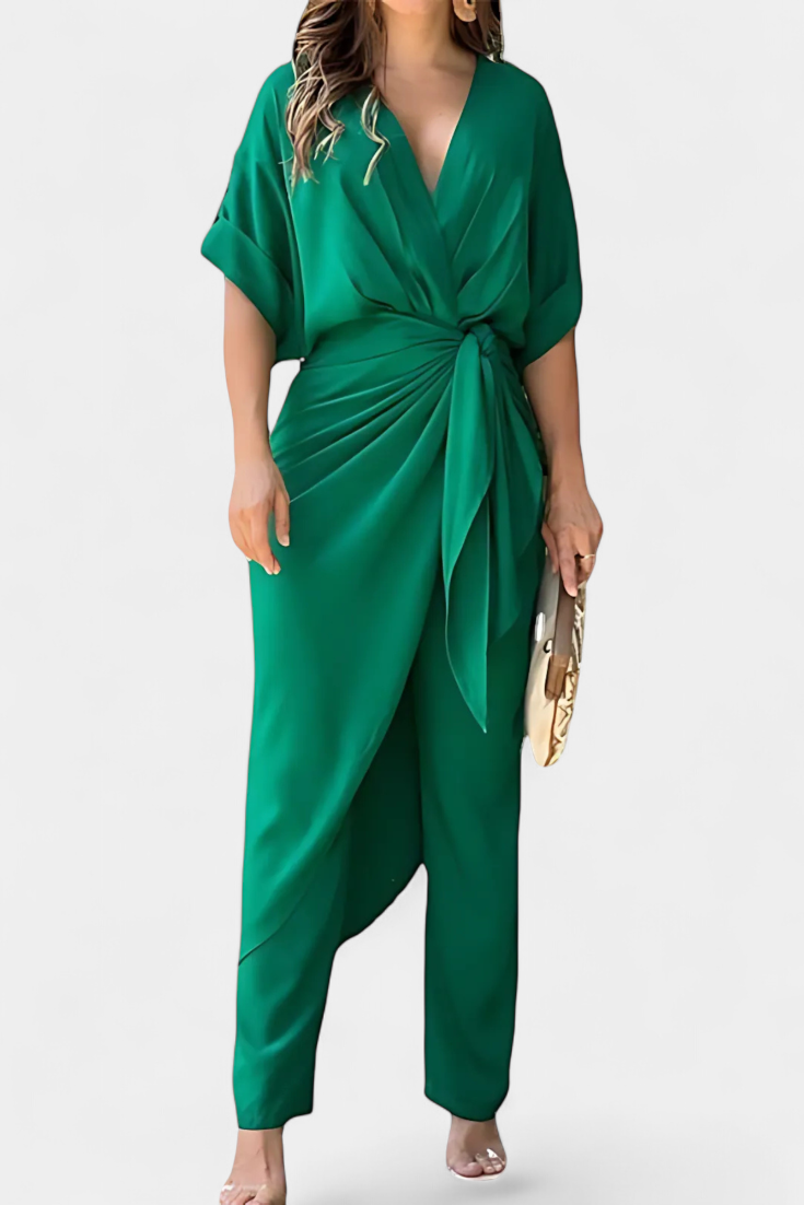 Damen-Wickelset Mayleen mit Schleife und gerader Hose – Ansicht 2
