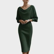 Janna – Weißes Satin-Midikleid mit Fledermausärmeln