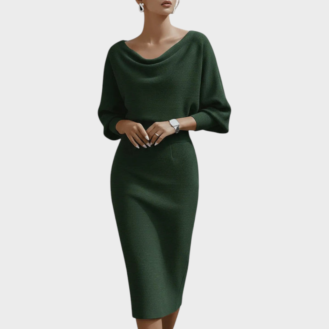 Janna – Weißes Satin-Midikleid mit Fledermausärmeln