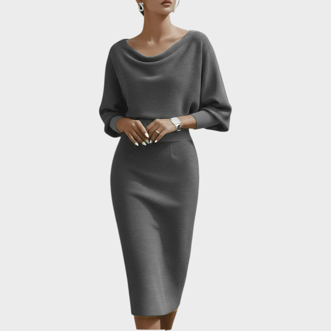 Janna – Weißes Satin-Midikleid mit Fledermausärmeln