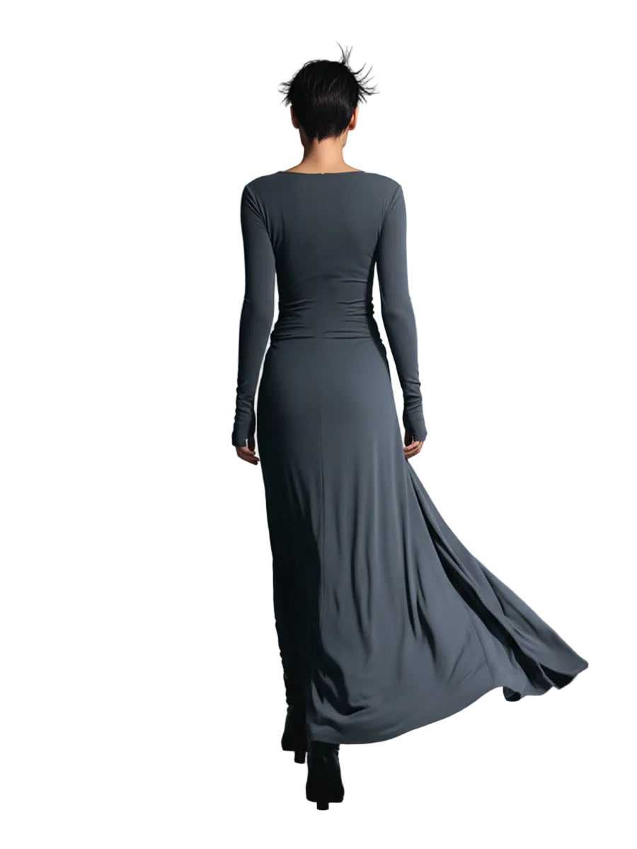 Belle – Graues Wickel-Maxikleid mit Knoten
