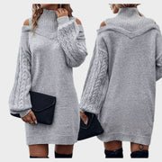 Ninia – Modisches schulterfreies Damen-Strickkleid