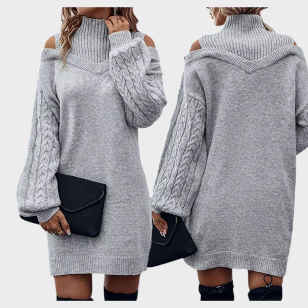 Ninia – Modisches schulterfreies Damen-Strickkleid