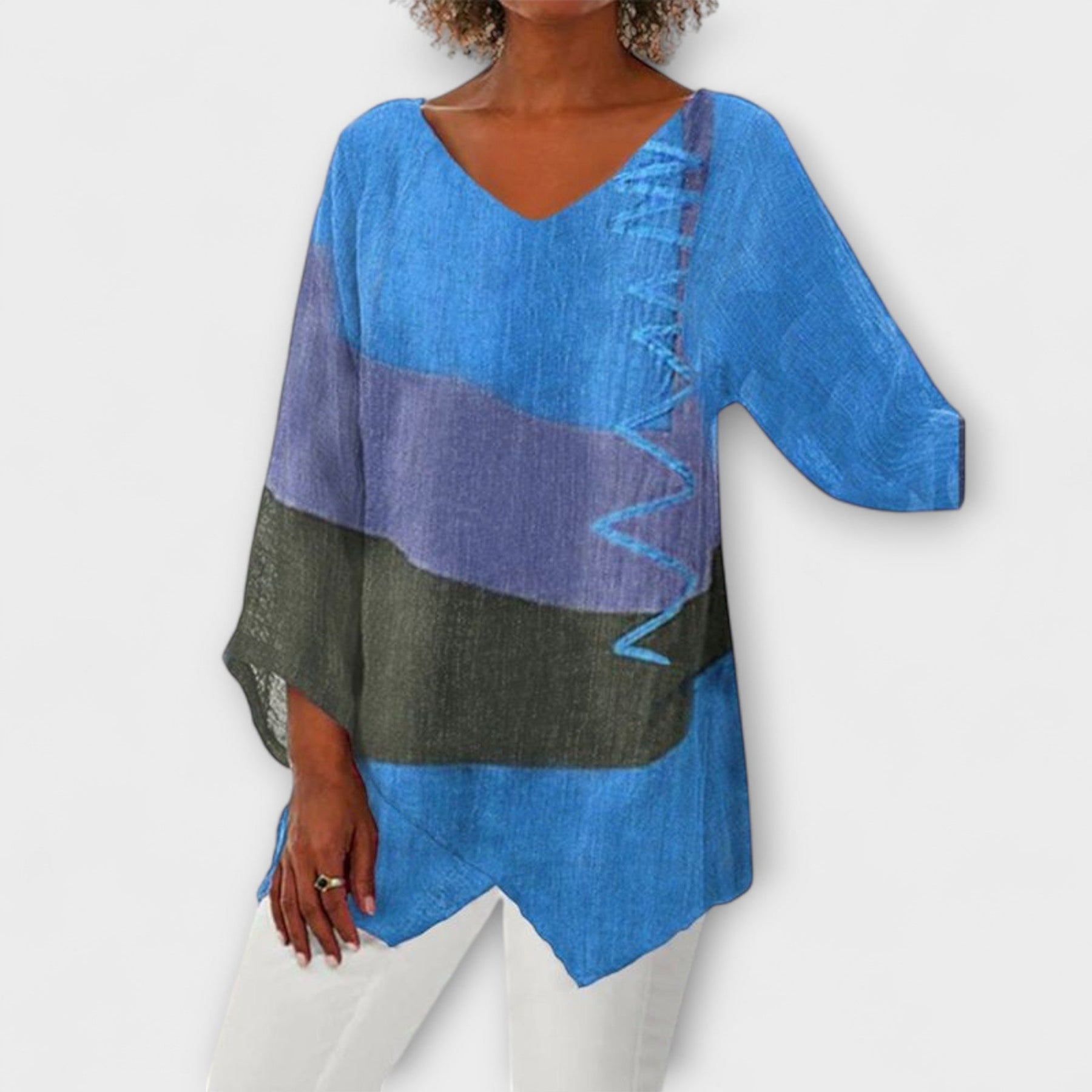 Damen-Tunika Cloe mit V-Ausschnitt und abstraktem Print – Ansicht 2
