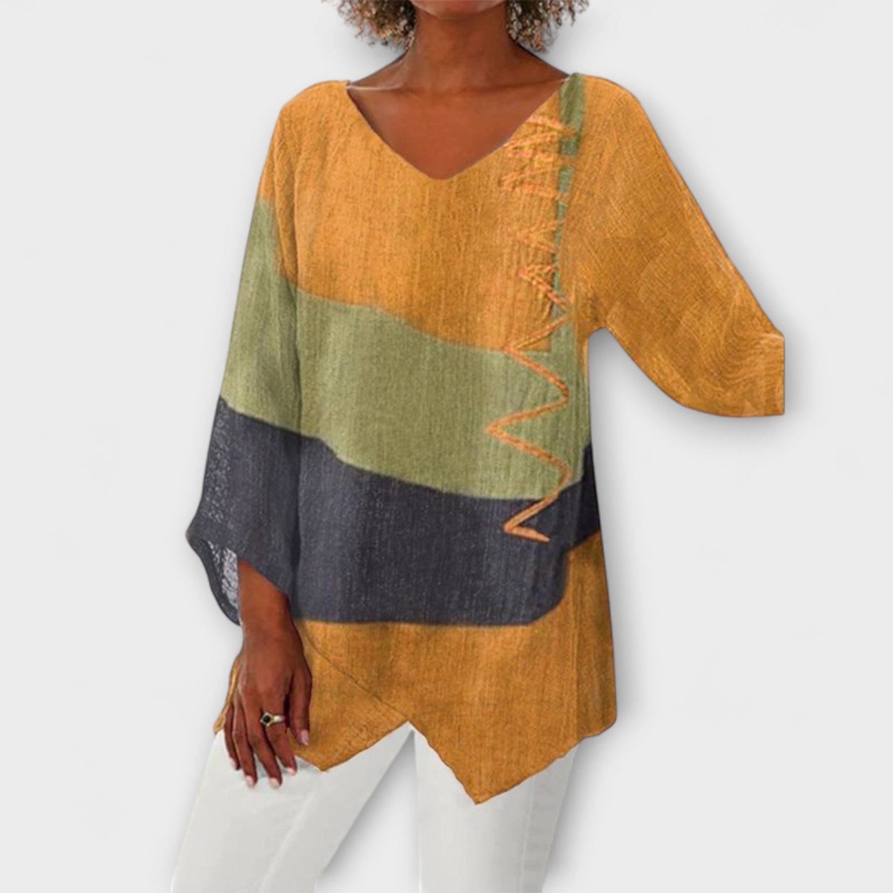 Damen-Tunika Cloe mit V-Ausschnitt und abstraktem Print – Ansicht 3