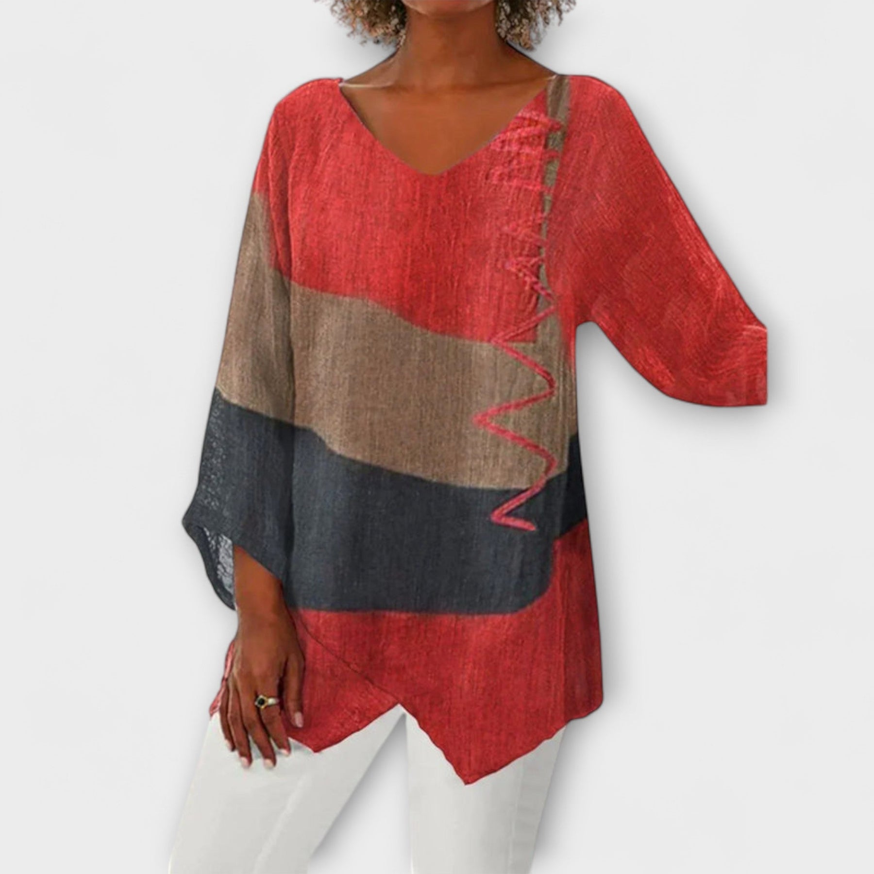 Damen-Tunika Cloe mit V-Ausschnitt und abstraktem Print
