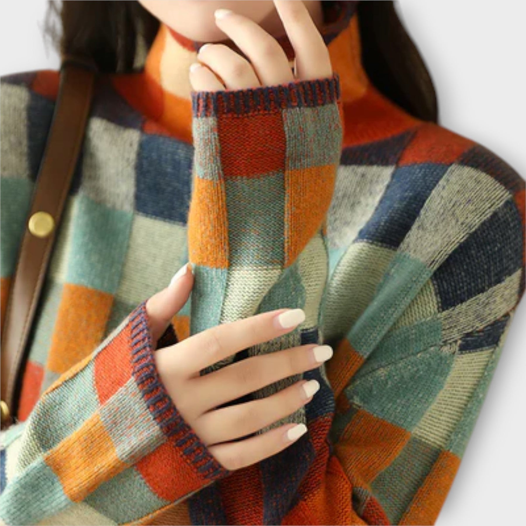 Damen-Patchwork-Rollkragenpullover Erika – Ansicht 5