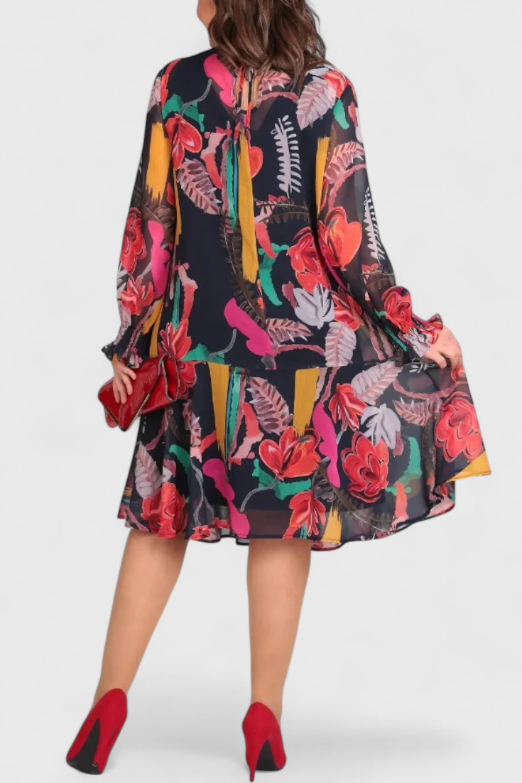 Annegret – Florales Midikleid für Damen mit langen Ärmeln – Ansicht 4