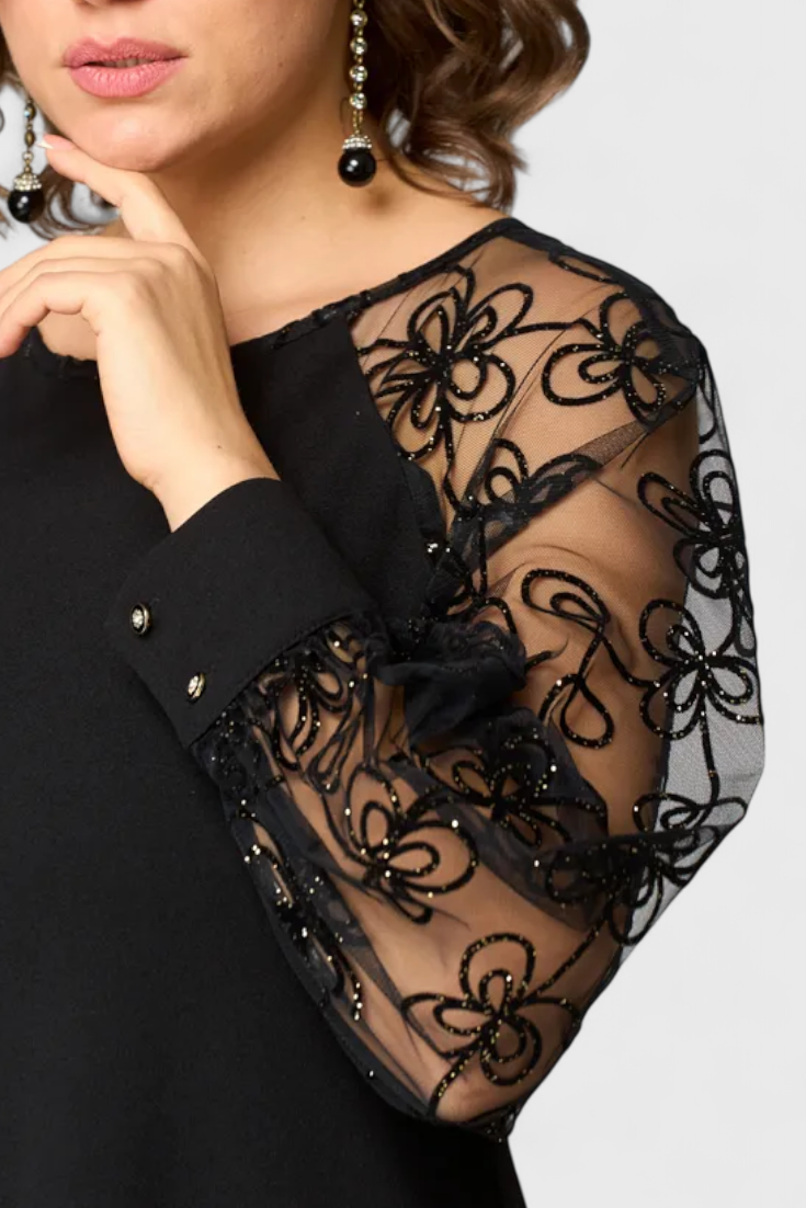 Bellezza – Spitzenkleid für Damen mit langen Ärmeln und Rundhalsausschnitt – Ansicht 3