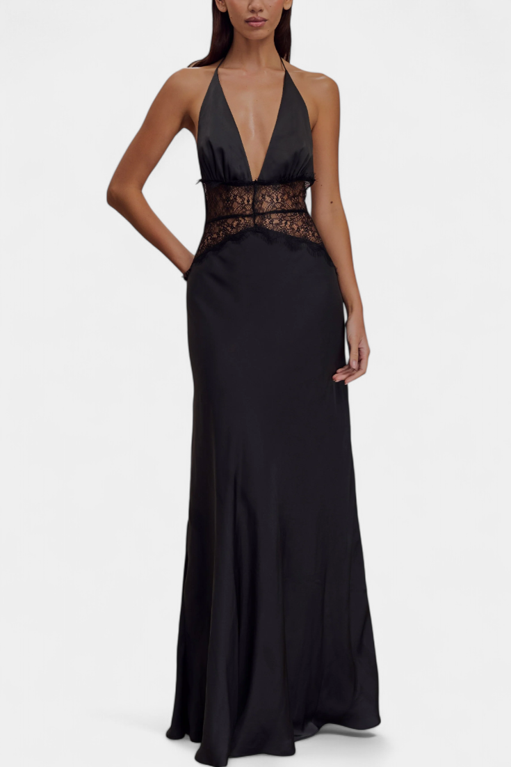 Ashanty – Langes Kleid für Damen mit Neckholder-Ausschnitt und Spitze