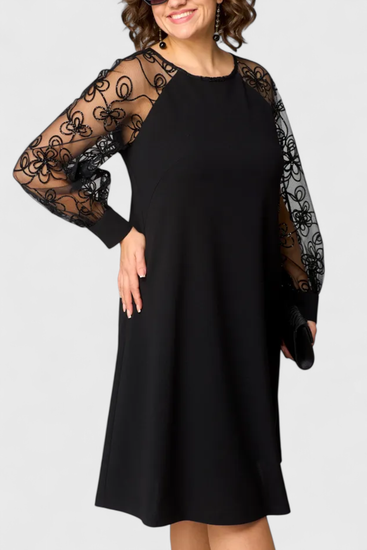 Bellezza – Spitzenkleid für Damen mit langen Ärmeln und Rundhalsausschnitt – Ansicht 2