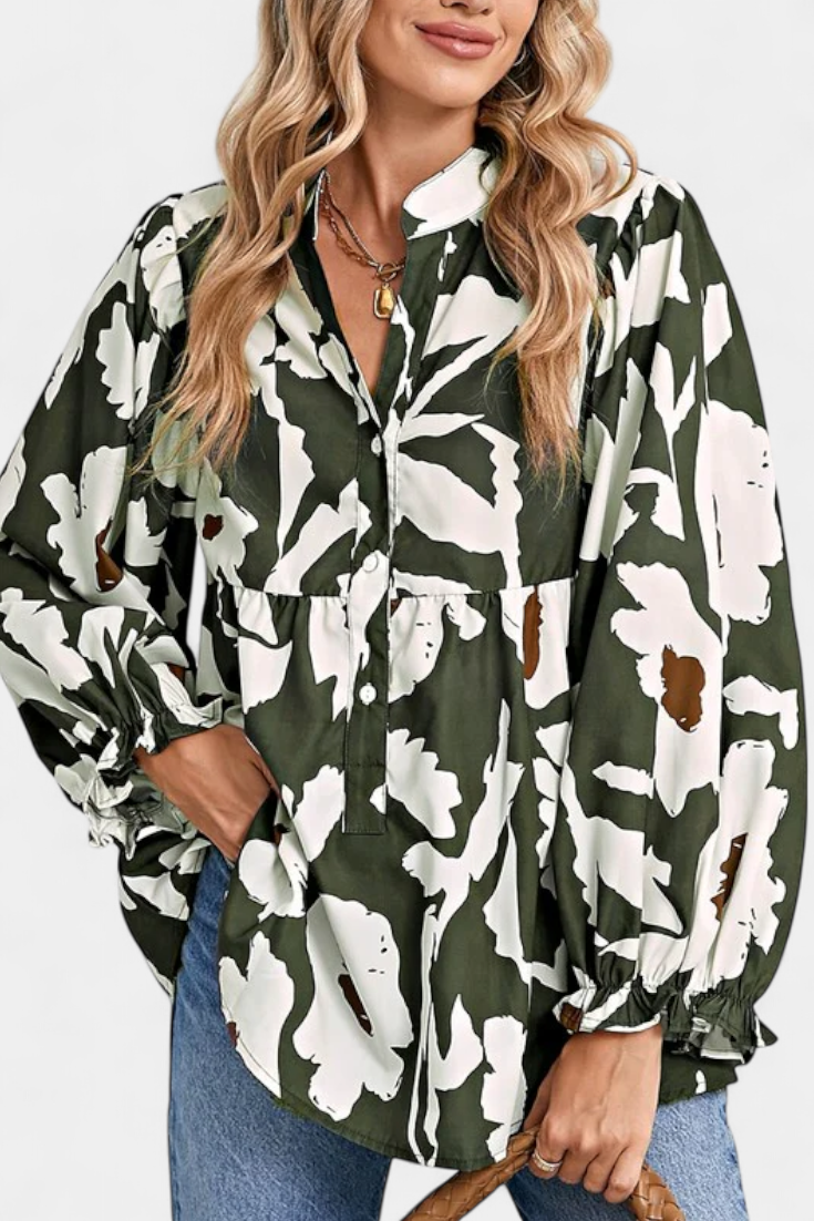 Florale Damenbluse Filomena mit Puffärmeln