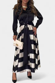 Langes Damen-Hemdblusenkleid Nessia mit Streifen und Gürtel – Ansicht 4