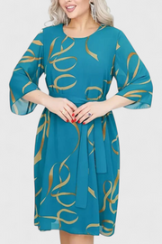 Amelie – Midikleid für Damen mit abstraktem Muster und Gürtel – Ansicht 7