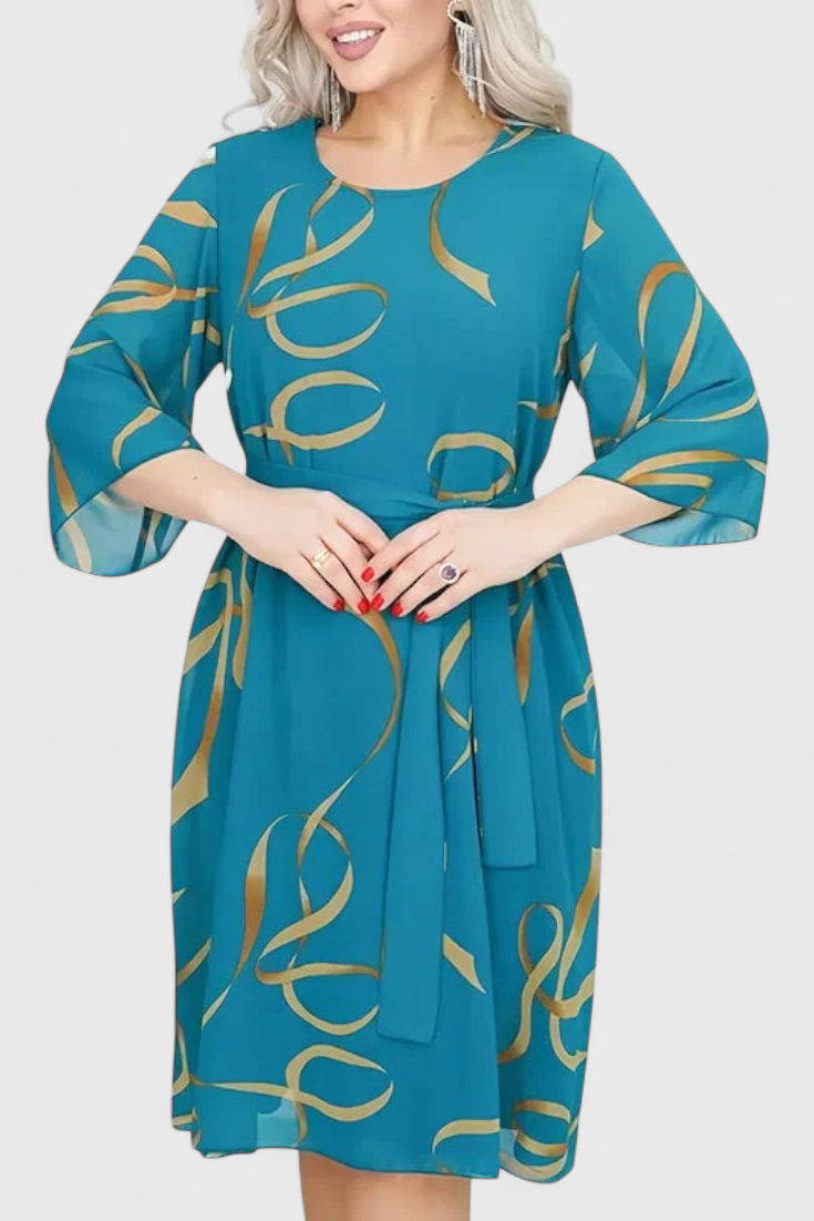 Amelie – Midikleid für Damen mit abstraktem Muster und Gürtel – Ansicht 7