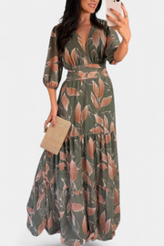 Aïsa – Langes florales Damenkleid mit Blättermuster