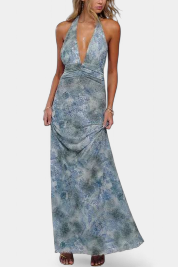 Melody – Maxikleid für Damen mit Punktemuster und tiefem Neckholder-Ausschnitt – Ansicht 5