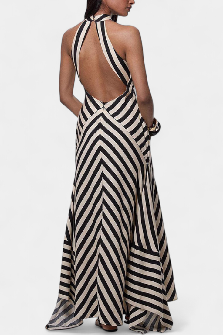 Crispina – Gestreiftes Maxikleid für Damen mit Neckholder-Ausschnitt – Ansicht 3