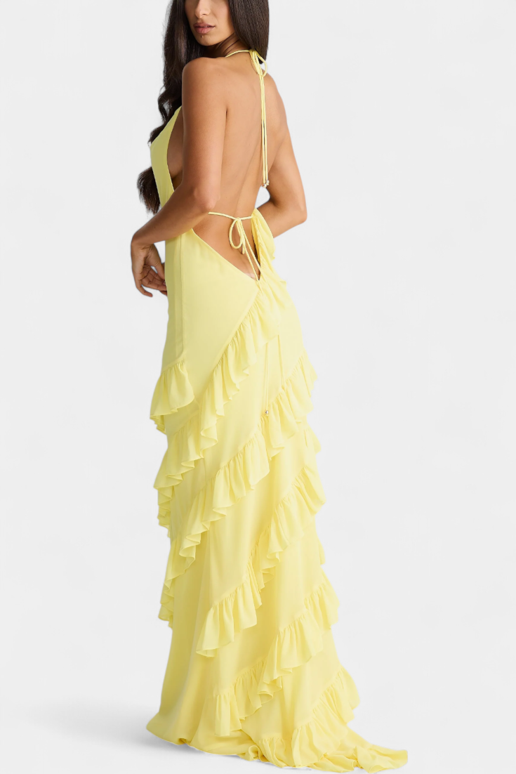 Padeline-Maxikleid mit Rüschen und offenem Rücken