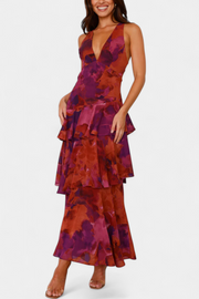 Damen-Chiffonkleid Domenica mit V-Ausschnitt und luftigen Lagen