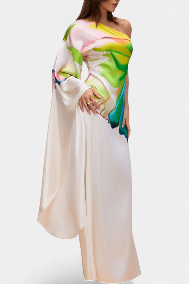 Beryl – Asymmetrisches Einarm-Kleid für Damen mit Print – Ansicht 3