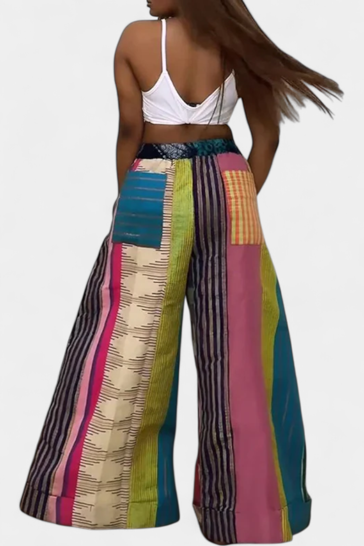 Gestreifte Damen-Freizeithose Claudine mit weitem Bein – Ansicht 3