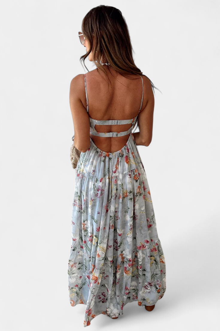 Neha – Florales Kleid für Damen mit offenem Rücken und Spaghettiträgern – Ansicht 4