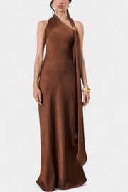 Langes asymmetrisches Damenkleid Robina in Bronze