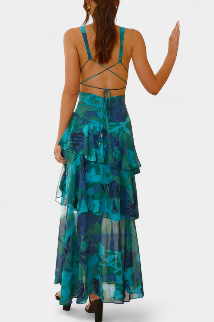 Damen-Chiffonkleid Domenica mit V-Ausschnitt und luftigen Lagen – Ansicht 9