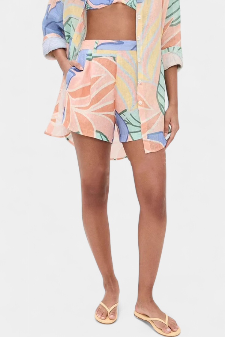 Tropisches Damen-Set Lumina mit Boyfriend-Hemd und hoch geschnittenen Shorts – Ansicht 3