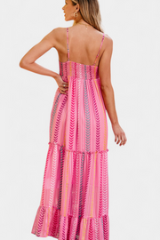 Asunción – Langes rosa Kleid für Damen mit mehrfarbigen Streifen – Ansicht 3