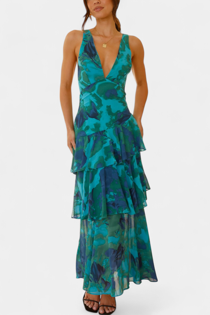 Damen-Chiffonkleid Domenica mit V-Ausschnitt und luftigen Lagen – Ansicht 8
